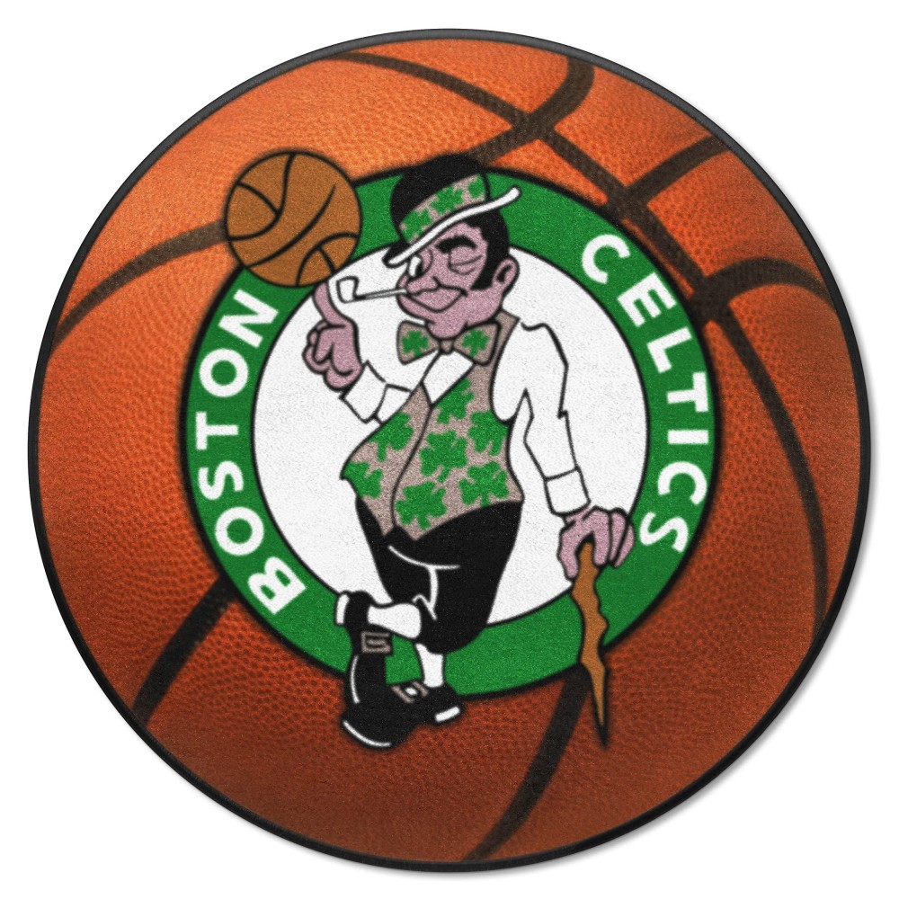 FANMATS 10220 Boston Celtics Basketball Shaped Rug - 27in. Diameter, Basketball Design, Sports Fan Accent Rug