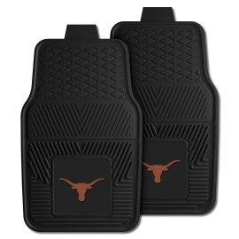 FANMATS 8751 Texas Longhorns 2-Piece Heavy Duty Vinyl Car Mat Set, Front Row Floor Mats, All Weather Protection, Universal Fit, Deep Resevoir Design