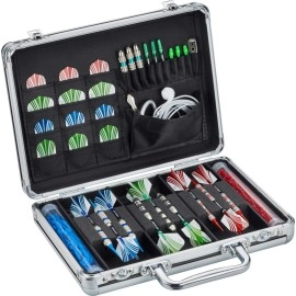 Casemaster Legion Aluminum Dart Case Holds 9 Steel Tip and Soft Tip Darts with Extra Space to Keep Flights in Shape, and Numerous Pockets and Tubes for Storage of Accessories