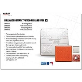 Schutt Hollywood Baseball Bases For Baseball And Softball - Official Bases Of The Mlb, Youth Impact Kwik-Release Base (Single), One Size