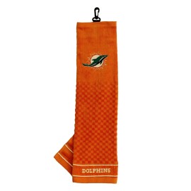 Team Golf NFL Miami Dolphins Embroidered Golf Towel, Checkered Scrubber Design, Embroidered Logo