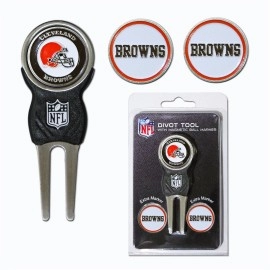 Team Golf NFL Cleveland Browns Divot Tool with 3 Golf Ball Markers Pack, Markers are Removable Magnetic Double-Sided Enamel, Multi Team Color, One Size (30745)