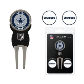Team Golf NFL Dallas Cowboys Divot Tool with 3 Golf Ball Markers Pack, Markers are Removable Magnetic Double-Sided Enamel