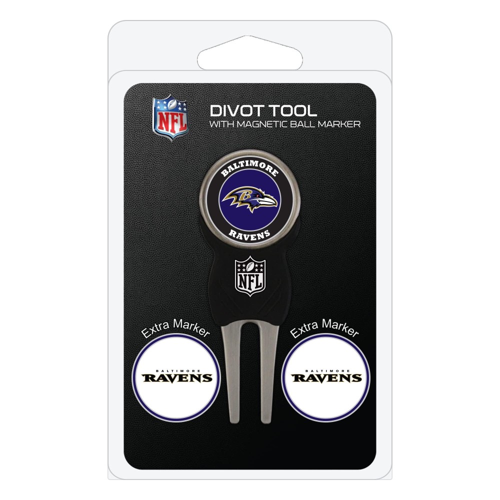 Team Golf NFL Baltimore Ravens Divot Tool with 3 Golf Ball Markers Pack, Markers are Removable Magnetic Double-Sided Enamel
