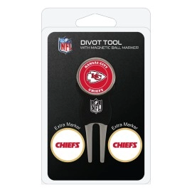 Team Golf NFL Kansas City Chiefs Divot Tool with 3 Golf Ball Markers Pack, Markers are Removable Magnetic Double-Sided Enamel, multi team color, one size (31445)