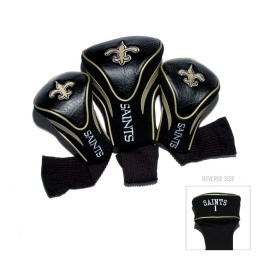 Team Golf NFL New Orleans Saints Contour Golf Club Headcovers (3 Count), Numbered 1, 3, & X, Fits Oversized Drivers, Utility, Rescue & Fairway Clubs, Velour lined for Extra Club Protection