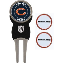 Team Golf NFL Chicago Bears Divot Tool with 3 Golf Ball Markers Pack, Markers are Removable Magnetic Double-Sided Enamel(Colors May Vary)