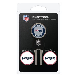 Team Golf NFL New England Patriots Divot Tool with 3 Golf Ball Markers Pack, Markers are Removable Magnetic Double-Sided Enamel