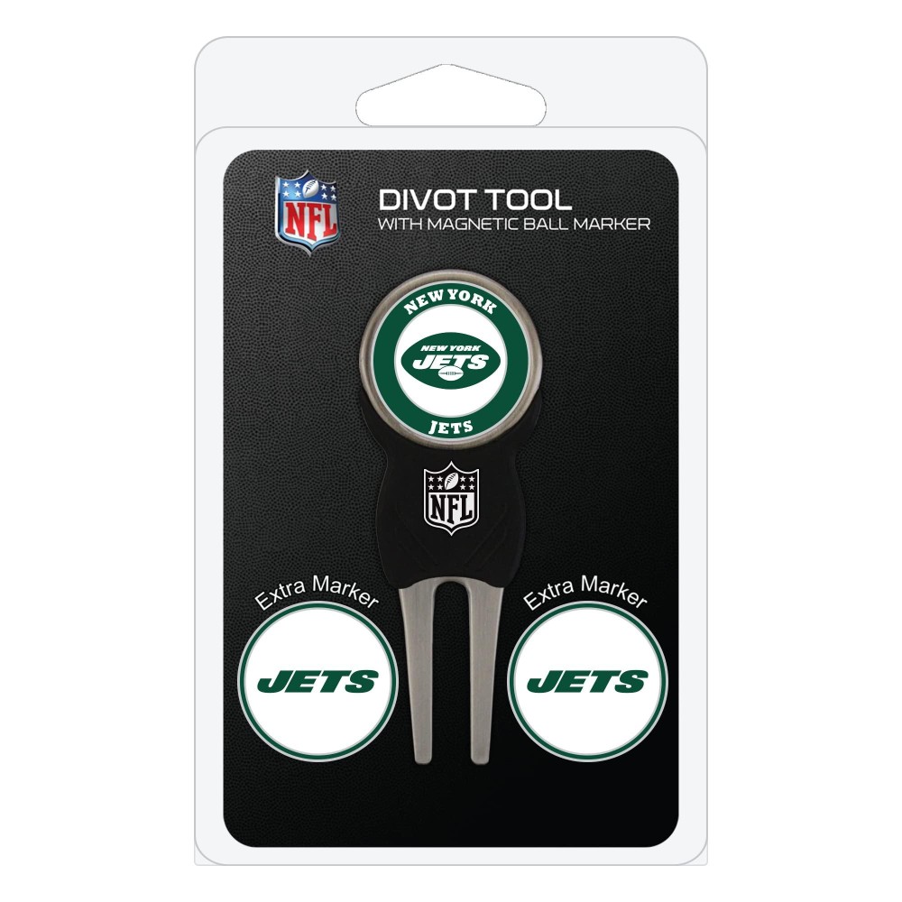 Team Golf NFL New York Jets Divot Tool with 3 Golf Ball Markers Pack, Markers are Removable Magnetic Double-Sided Enamel, multi team color, one size (32045)