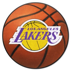 FANMATS 10209 Los Angeles Lakers Basketball Shaped Rug - 27in. Diameter, Basketball Design, Sports Fan Accent Rug