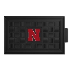 FANMATS 11370 Nebraska Cornhuskers Heavy Duty Vinyl Medallion Outdoor Door Mat - 19.5in. x 31in. - N Primary Logo, Black