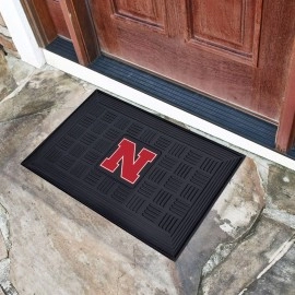 FANMATS 11370 Nebraska Cornhuskers Heavy Duty Vinyl Medallion Outdoor Door Mat - 19.5in. x 31in. - N Primary Logo, Black