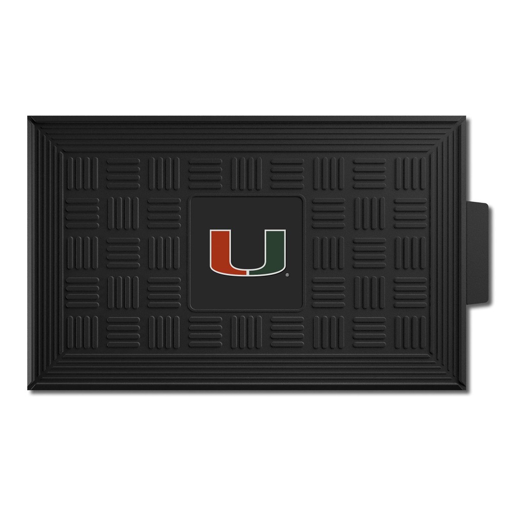 FANMATS 11364 Miami Hurricanes Heavy Duty Vinyl Medallion Outdoor Door Mat - 19.5in. x 31in.