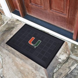 FANMATS 11364 Miami Hurricanes Heavy Duty Vinyl Medallion Outdoor Door Mat - 19.5in. x 31in.