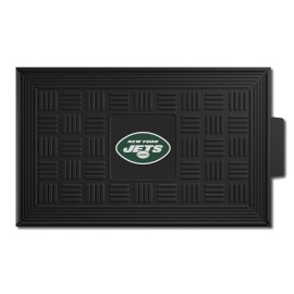 FANMATS 11452 New York Jets Heavy Duty Vinyl Medallion Outdoor Door Mat - 19.5in. x 31in.