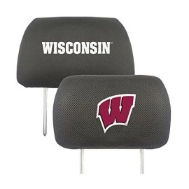 Fanmats University Of Wisconsin Black Head Rest Cover With Team Emboidered Logo - 2 Pack