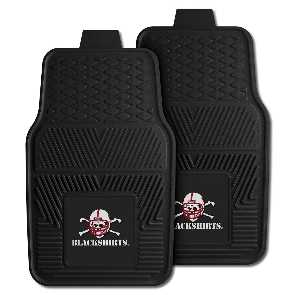 FANMATS 10716 Nebraska Cornhuskers 2-Piece Heavy Duty Vinyl Car Mat Set, Front Row Floor Mats, All Weather Protection, Universal Fit, Deep Resevoir Design - Blackshirts Alternate Logo, Black