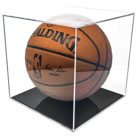THE ORIGINAL BALLQUBE Grandstand Basketball Display - Made with High-Impact, Crystal Clear Material, Two-Piece Design Holds Regulation-Sized Basketballs, Volleyballs, & Soccer Balls