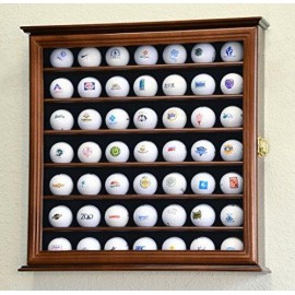 49 Golf Ball Display Case Cabinet Wall Rack Holder w/98% UV Protection Lockable -Walnut