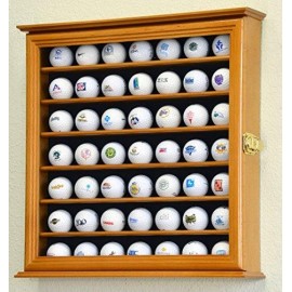 49 Golf Ball Display Case Cabinet Wall Rack Holder w/98% UV Protection Lockable -Oak