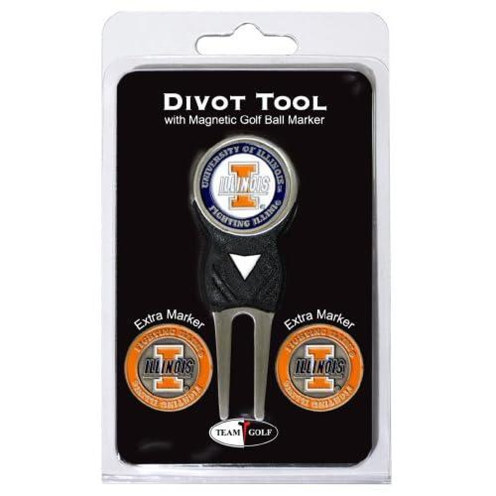 Team Golf Ncaa Illinois Fighting Illini Divot Tool With 3 Golf Ball Markers Pack, Markers Are Removable Magnetic Double-Sided Enamel, Multi Team Color, One Size (21345)