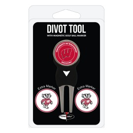 Team Golf NCAA Wisconsin Badgers Divot Tool with 3 Golf Ball Markers Pack, Markers are Removable Magnetic Double-Sided Enamel, multi team color, one size (23945)