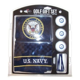 Team Golf Military Navy Gift Set Embroidered Golf Towel, 3 Golf Balls, And 14 Golf Tees 2-34 Regulation, Tri-Fold Towel 16 X 22 & 100% Cotton