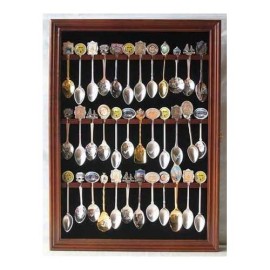 36 Souvenir Tea Spoon Solid Wood Display Case Rack Cabinet With Glass Door Walnut Finish