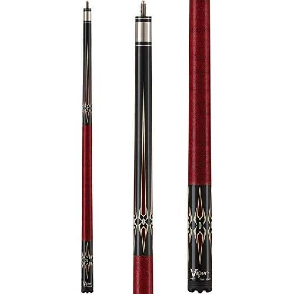 Viper Sinister 58 2-Piece Billiard/Pool Cue, Black With Maroon/Cream Points, 18 Ounce