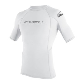 O'Neill Wetsuits Wetsuits UV Sun Protection Mens Basic Skins Short Sleeve Crew Sun Shirt Rash Guard, White, X-Large
