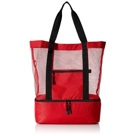 TravelWell Fashionable Beach Picnic 12-Cans Outdoor Mesh Cooler Tote Bag, Red