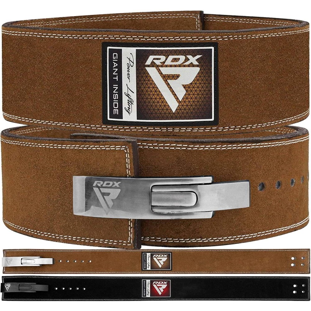 Rdx Weight Lifting Belt Powerlifting, Approved By Ipl And Uspa, 10Mm Thick 4 Leather Lumbar Back Support, Lever Buckle Gym Strength Training Equipment, Bodybuilding Deadlifts Squats Workout Men Women