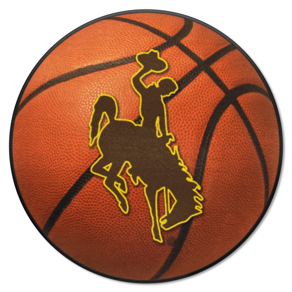 Fanmats 1583 Wyoming Cowboys Basketball Shaped Rug - 27In. Diameter Basketball Design Sports Fan Accent Rug - Bucking Horse Primary Logo - Bucking Horse Primary Logo