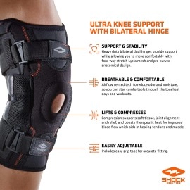 Hinged Knee Brace: Shock Doctor Maximum Support Compression Knee Brace - For ACL/PCL Injuries, Patella Support, Sprains, Hypertension and More for Men and Women - (1 Knee Brace, XLarge) , Black