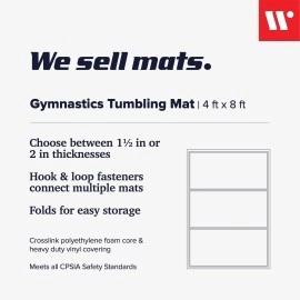 We Sell Mats 4 ft x 8 ft x 2 in Gymnastics Mat, Folding Tumbling Mat, Portable with Hook & Loop Fasteners, Multicolor