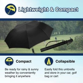 Weather Station 56 Inch Golf Umbrella, Automatic Compact, Lightweight, and Wind Resistant Two Person Folding Umbrella for Travel and Rain, Mesh Carry Bag, Black