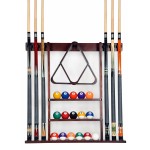 Iszy Billiards Pool Cue Rack - Billiard Pool Stick And Ball Holder Only - 100% Wood Wall Mount Holds 6 Cues And 16 Balls - Pool Table Accessories, Mahogany