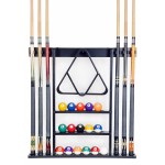 Iszy Billiards Pool Cue Rack - Billiard Stick Holder Only - 100% Wood Wall Mount Holds 6 Cues and a Full Set of Balls - Pool Accessories, Black