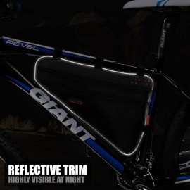 Ibera IB-FB1-M Bicycle Triangle Frame Bag, Strap-on Bike Top Tube Pouch, Cycling Essential Saddle Frame Bag with Reflective Trim, Crossbar Bike Pack(Medium: 3L Capacity)