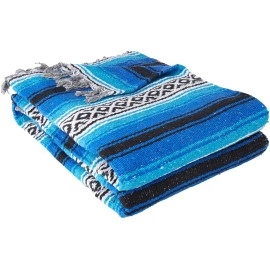 YogaDirect Deluxe Mexican Yoga Blanket, Blue, 76-Inch x 57-Inch