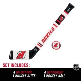 Franklin Sports New Jersey Devils NHL Mini Soft Hockey Stick Set - NHL Team Soft Foam Mini Hockey Stick and Ball Set - Great Toy for Kids