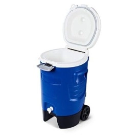 Igloo 5 Gallon Wheeled Portable Sports Cooler Water Beverage Dispenser With Flat Seat Lid, Blue, Model Number: 42256