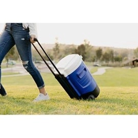 Igloo 5 Gallon Wheeled Portable Sports Cooler Water Beverage Dispenser With Flat Seat Lid, Blue, Model Number: 42256