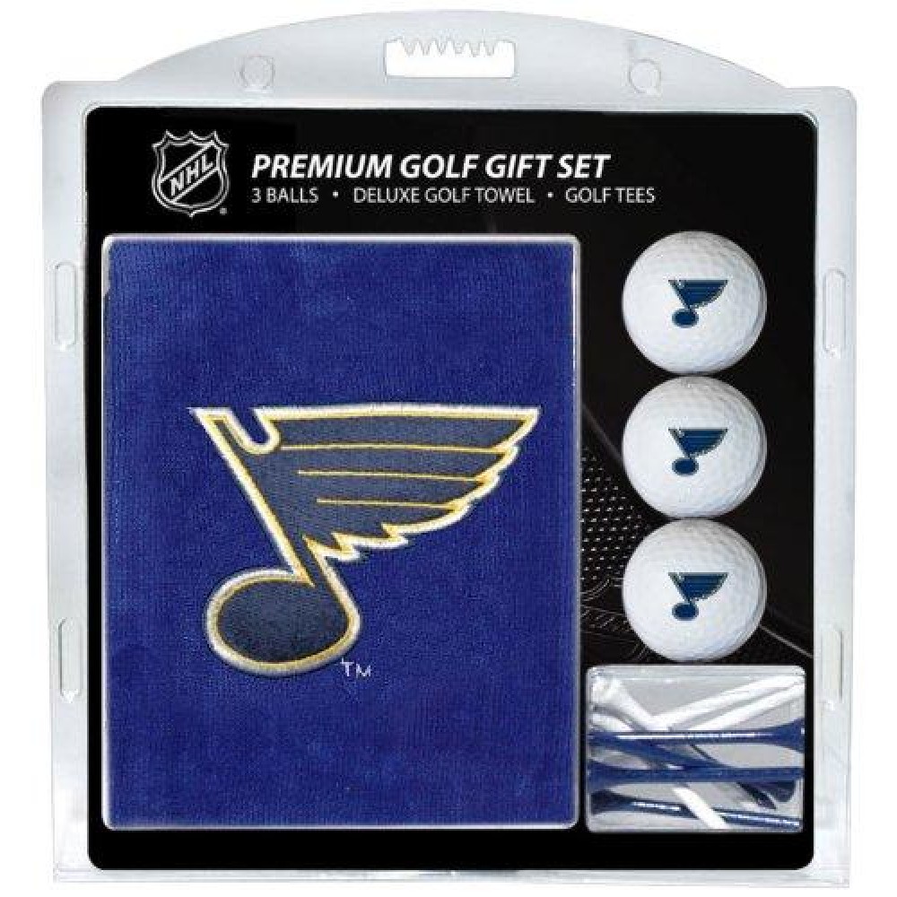 Team Golf Nhl St Louis Blues Gift Set Embroidered Golf Towel, 3 Golf Balls, And 14 Golf Tees 2-34 Regulation, Tri-Fold Towel 16 X 22 & 100% Cotton