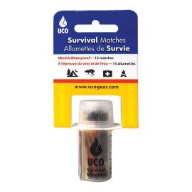 UCO Windproof and Waterproof Survival Matches with Sealed Case and 2 Strikers - 15 Matches