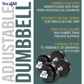 Yes4All Adjustable Cast Iron Dumbbell - 60LBS (Pair)