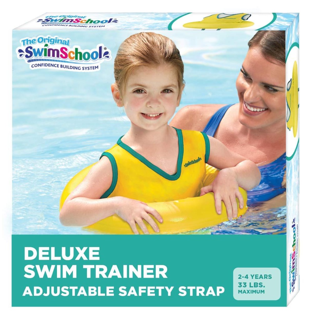 SwimSchool Deluxe Swim Trainer - Heavy Duty Toddler Swim Vest Floatie - Comfortable Sweater-Fit Design with Adjustable Safety Seat - Yellow