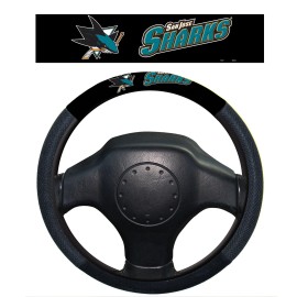 Fremont Die NHL San Jose Sharks Poly-Suede Steering Wheel Cover, Fits Most Standard Size Steering Wheels, Black/Team Colors