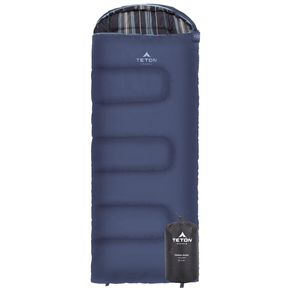 TETON Sports Jr Sleeping Bag - Sleeping Bag for Boys, Girls, and Kids - 20 & 0 Degree options - Sleepover and Camping Accessory with Storage Pockets - Accessories for Cabins, RV, or Car Camping, 0F, Pecan (Dark Red Liner)