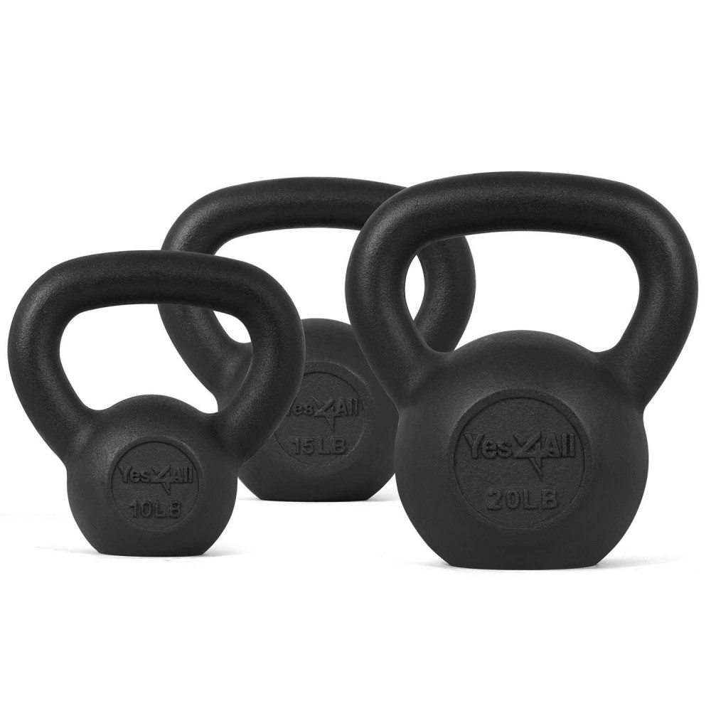 Yes4All Solid Smooth Powder Coated Cast Iron Kettlebell Weight Set Of Weight 10+15+20Lbs